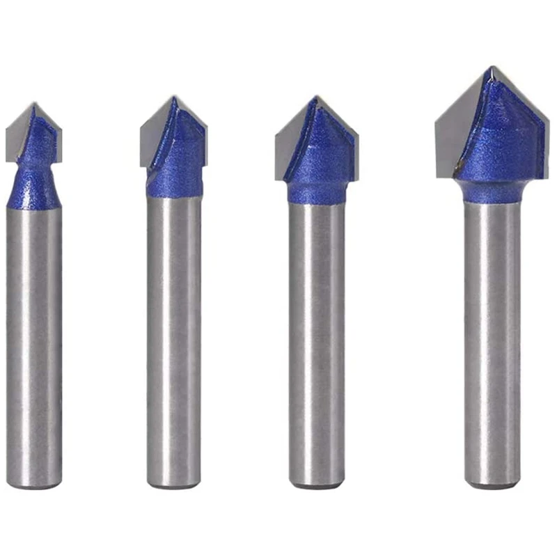 

4Pcs 1/4 Inch Shank 90 Degree V Groove Router Bit Set CNC Engraving V Grooving Woodworking Milling Cutter Tool