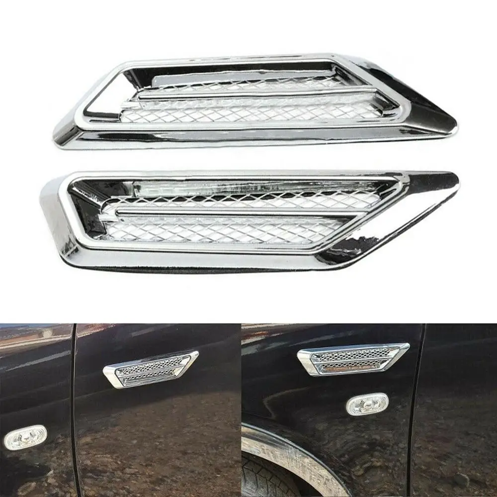

2Pcs/set Plastic Chrome Car SUV Air Flow Fender Side Vent Stickers Accessory Decor