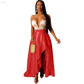 

2020 Spring Summer Women Skirts High Waist Open Fork Long Skirt Vintage Irregular Fashion Night Clubwear Party Mermaid Skirts