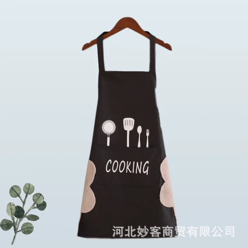 Aprons can be wiped. Nordic style Korean waterproof black-and-white apron for household kitchen. Waterproof Apron