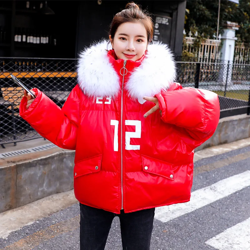 

2019 Korean-style Winter WOMEN'S Dress New Style Large Fur Collar Cotton-padded Clothes Women's Short Hooded Cotton-padded Jacke