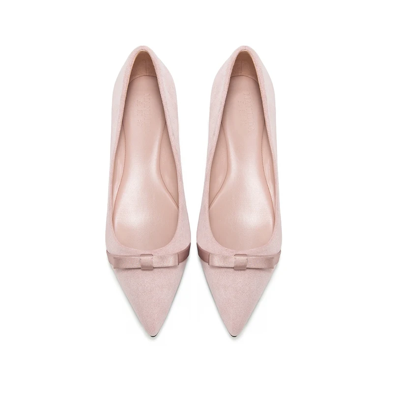 Brand Girls Ladies Pink Shoes Bridesmaid Flats Wedding Loafers Bowtie Ballerinas Women Big Size Flats Pointed Toe Velvet Loafers 6