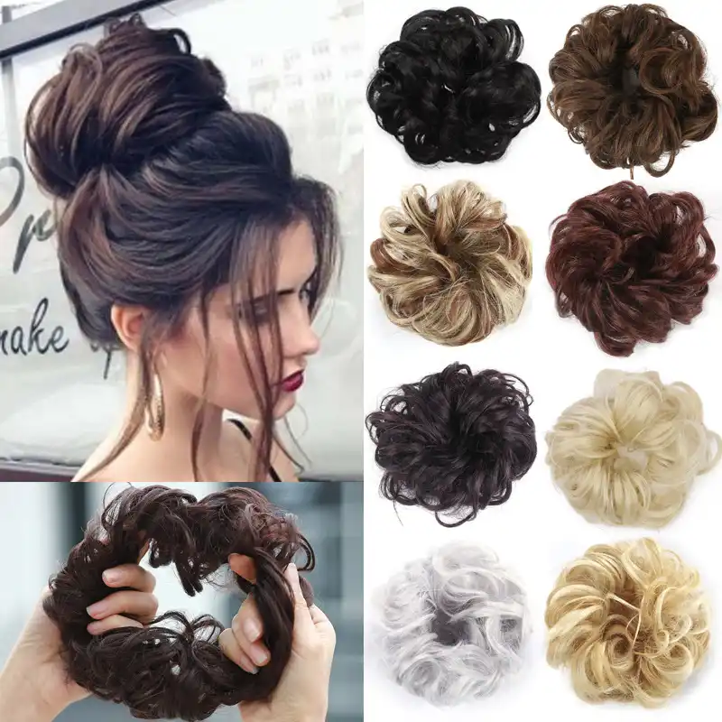 Clothobeauty 1 Pcs Messy Hair Bun Extensions Wavy Curly Hair Donut