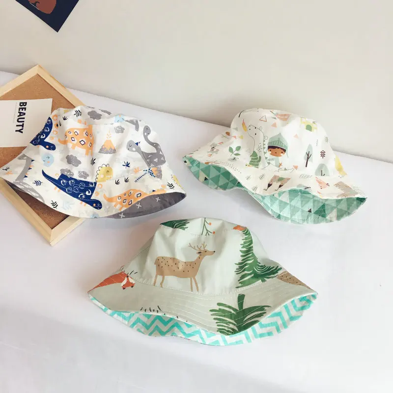 

2020 Summer ins Wind Japanese and Korean all-match double-sided cartoon geometry baby fisherman hat travel sunscreen basin cap