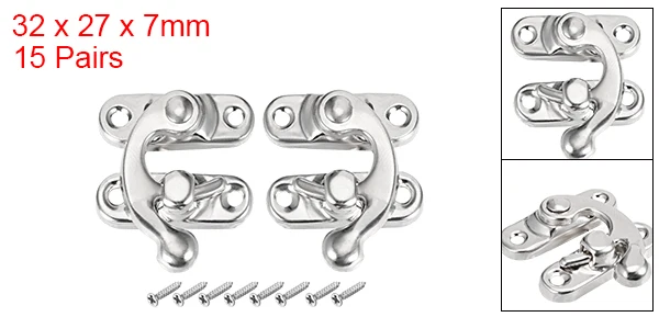 Silver 15pairs Uxcell 5/9/10/15/25 пар-10/20 штук один Античный Крюк с защелкой с застежкой из нержавеющей стали 32x27x7 мм с поворотным механизмом защелки Бронзовый/серебристый/Золотой с помощью винтов - Цвет: Silver 15pairs