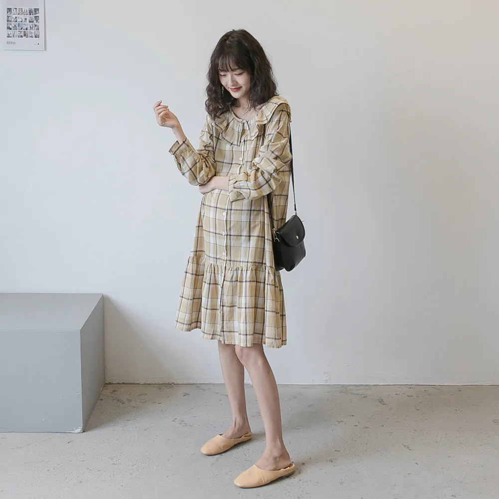 Весенне-осенняя одежда, платья Vestido, элегантное платье для беременных, рубашка для беременных в клетку с длинными рукавами, свободная модная одежда, Топ - Цвет: Yellow