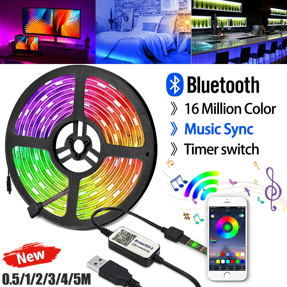 

USB LED Strip Light Lamp 5V SMD 5050 Bluetooth Desk Decor Lamp Tape Ribbon For TV Background Lighting