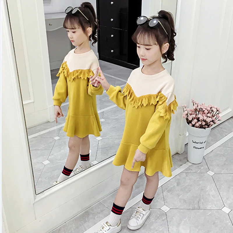 Humor Bear Fashion Girls Clothes New Party Princess Dress Girl Autumn Dress Big Children Lace Dress Kids Clothing