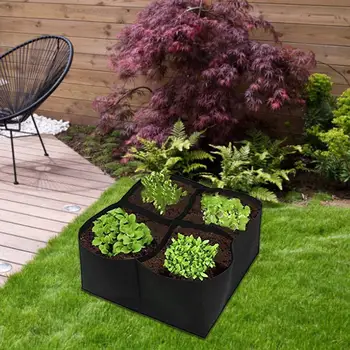

4 Hole Rectangular Non-Woven Fabric Garden Plant Bed Planter Potted Planting Container Planting Bag Plant Flower Vegetable