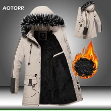 Новые зимние мужские парки, теплая флисовая мужская куртка с капюшоном и меховым воротником, мужские куртки, мужская верхняя одежда, пальто с хлопковой подкладкой-10 градусов