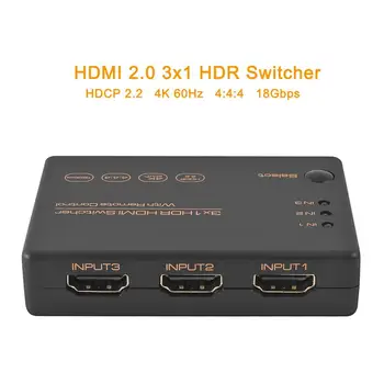 

HDMI Switch 3x1 4K 60Hz HDCP 2.2 HDR 3 In 1 Out Switcher for HDTV/DVD/XBox/PS4 Support HDMI Automatic Switching 82x58.5x18.4mm