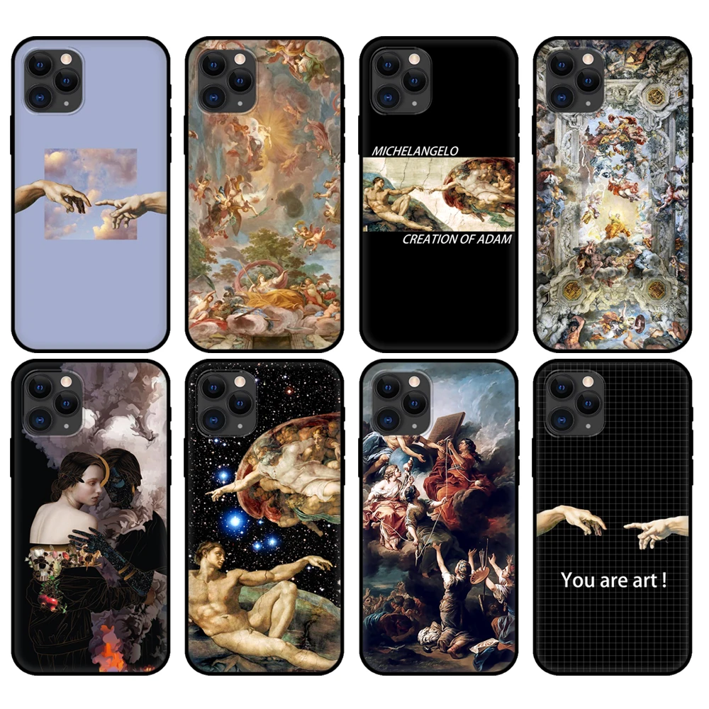 Черный чехол из ТПУ для iphone 5 5s se 6 6s 7 8 plus x 10 XR XS 11 pro MAX с рисунком Фреска