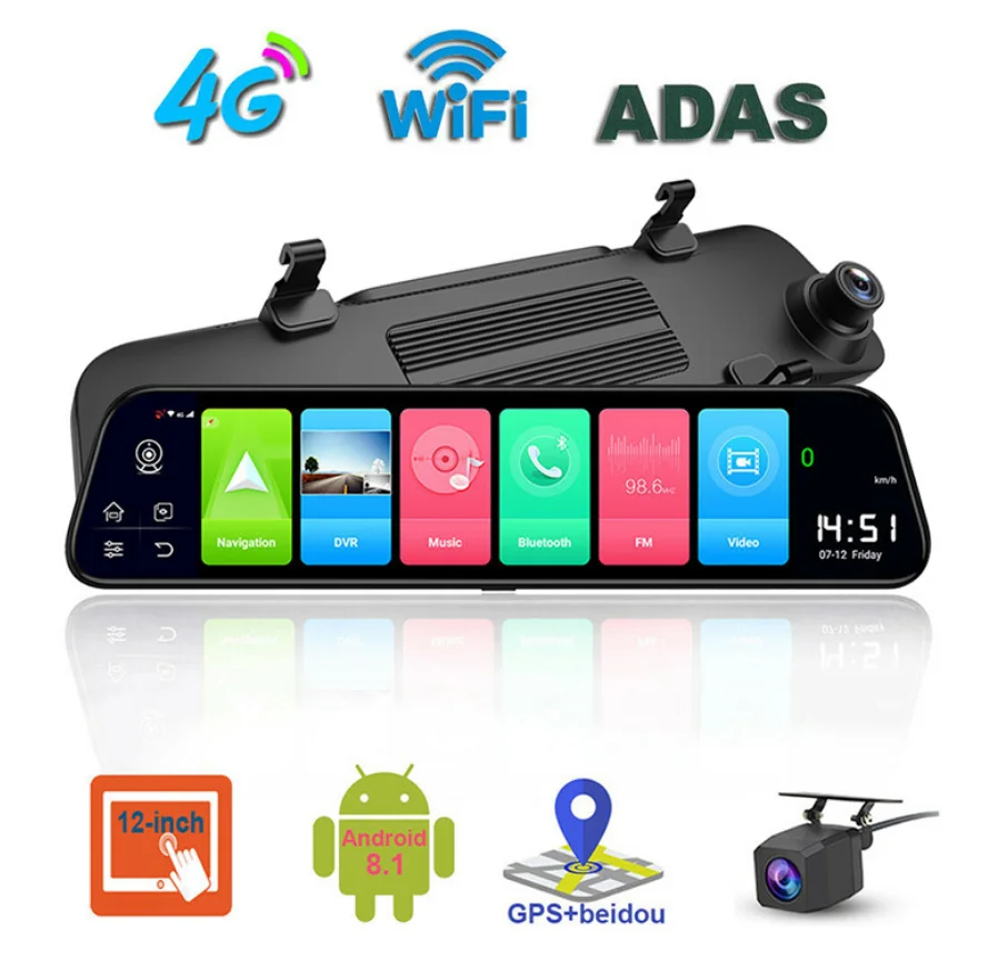 

12" Car Rearview mirror Camera 4G Android 8.1 dashcam 2G RAM 32G ROM GPS Navigation ADAS AUTO video recorder WiFi DVR