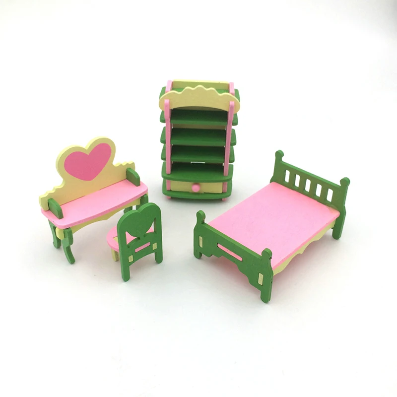 Kids Pretend Play Wooden Delicate Miniature Dollhouse Furniture Toys Set For Dolls Bedroom Kitchen Nursing Room Dolls Toys Gifts - Цвет: Type 1