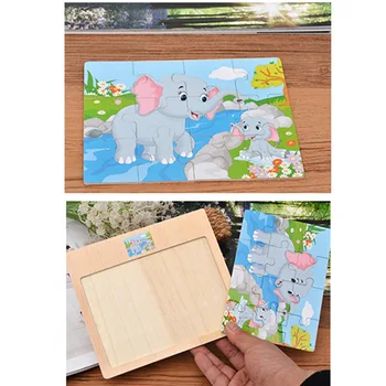 

12 Pcs Wooden Puzzle Toys Baby Cartoon Vehicle Learning Educational Toys for Children Gift