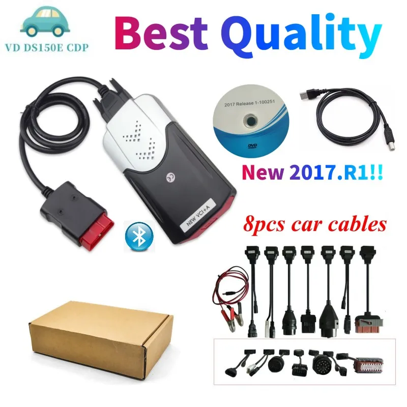 

NEW VCI 2017.R1 / 2016.R0 with keygen VD DS150E CDP pro bluetooth for delphis obd2 scanner tool with 8 pcs car cables for choose