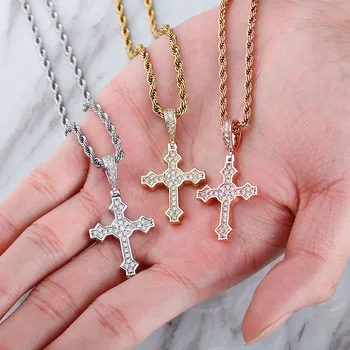 

New Hip Hop Cross High Quality Pendant Necklace Choker Cubic Zirconia With 4Mm Tennis Chain Fashion Hip Hop Jewelry For Gifts