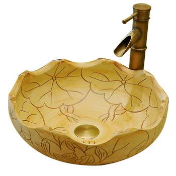 

Bathroom Sink Ceramic Wash Basin Lavamanos Bowl Sinks Art Basin Lotus Leaf Basin Hotel Toilet Basin Household Washing Hand Basin