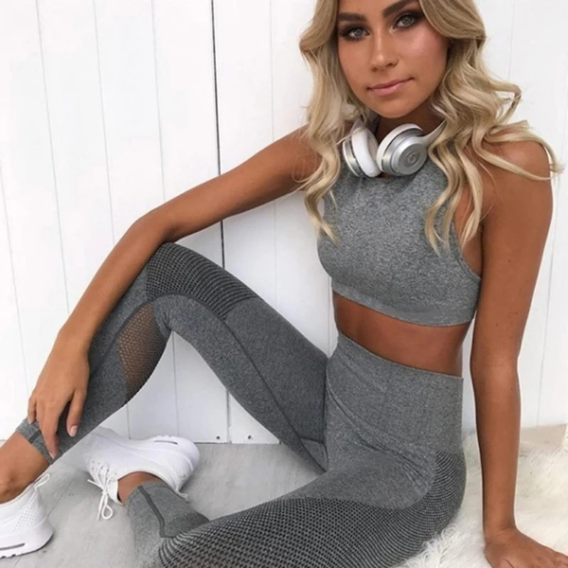 2 Piece Suit Seamless Sport Yoag Set Tights Push-up Sports Bra+Gym Leggings Ports Suits For Women Hollow Out Fitness Sportswear | Спорт и