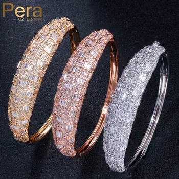 

Pera Luxury Big Statement High Quality Mirco Pave Cubic Zirconia Rose White Gold Color Dubai Women Wedding Bangle Jewelry Z027