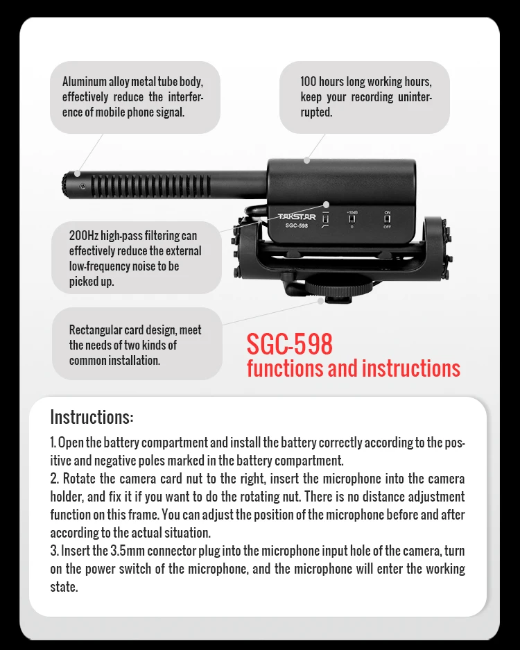 TAKSTAR фотография интервью микрофон конденсаторный Запись микрофон 3,5 мм Интерфейс для Nikon Canon sony SGC-598