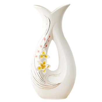 

White Ceramic Vase Living Room Ornament Fresh Dried Flower Organizer Tv Cabinet Table Pottery Ornament