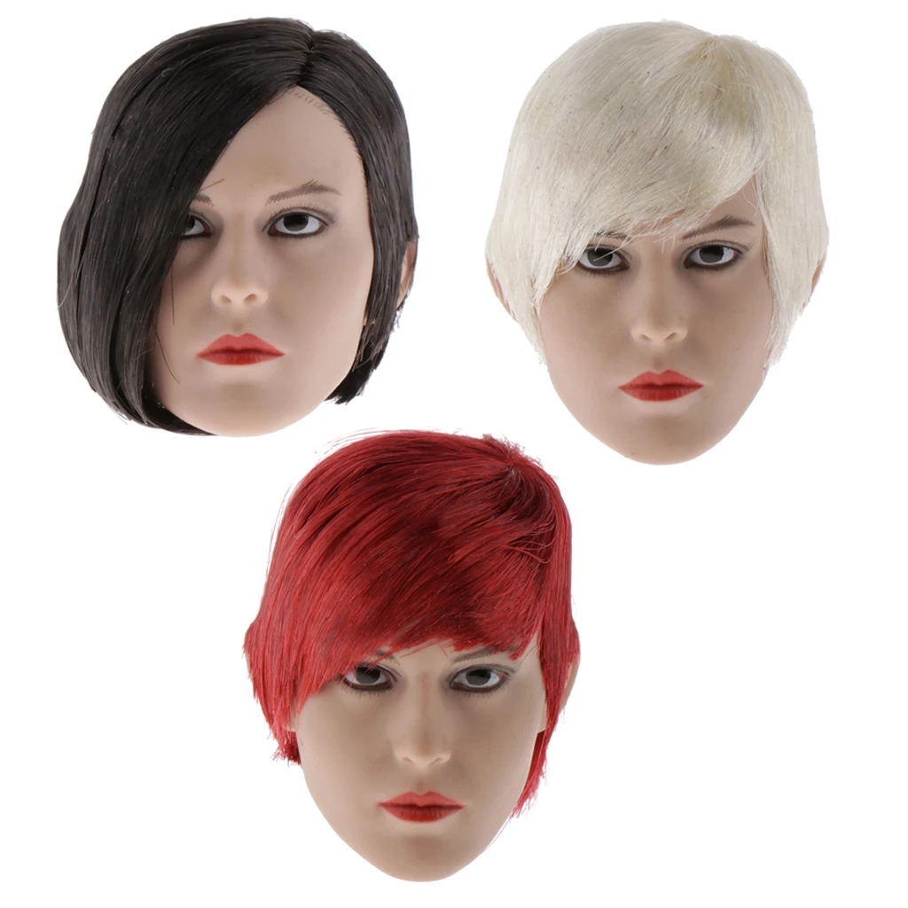 

1/6 Female Head Sculpt Carved Expression with Short Hair for Hot Toys, Phicen, Kumik, CY Girls 12 inch Figure YMT015
