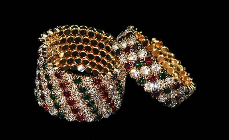exaggerated Crystal Red white green Bracelets Women Rhinestone Bracelet Wedding Bracelet Pulseras Mujer Wedding Jewelry Gifts 4