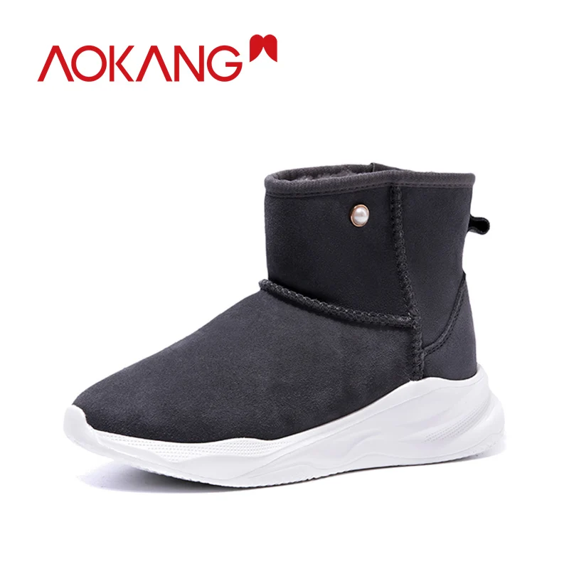 

AOKANG Snow Boots Winter 2019 New Arrival Genuine Leather Round Toe Casual Plus Size Female Snow Boots High Quality Shoes Woman