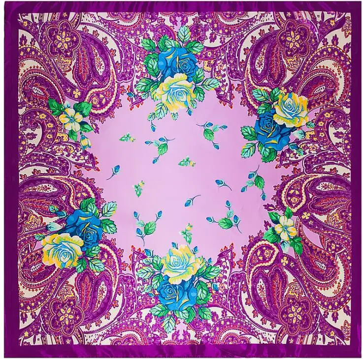 

90cm*90cm Big Size Silk Square Scarf Women Fashion Brand High Quality Cashew Scarves Shawl Muslim Headscarf Hijab Foulard