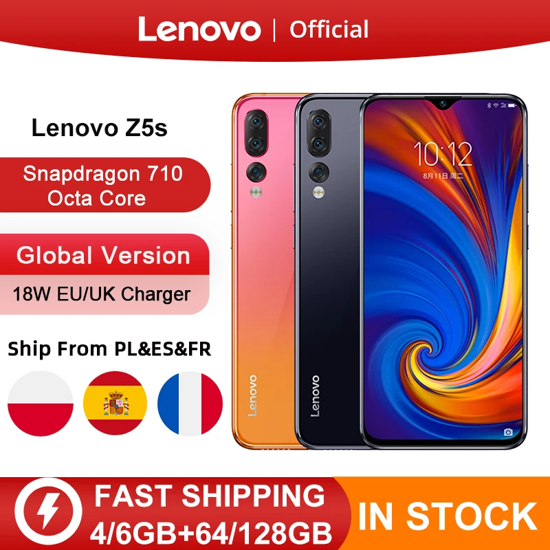 Оригинальная глобальная версия Lenovo Z5s Восьмиядерный процессор Snapdragon 710 64 ГБ 128