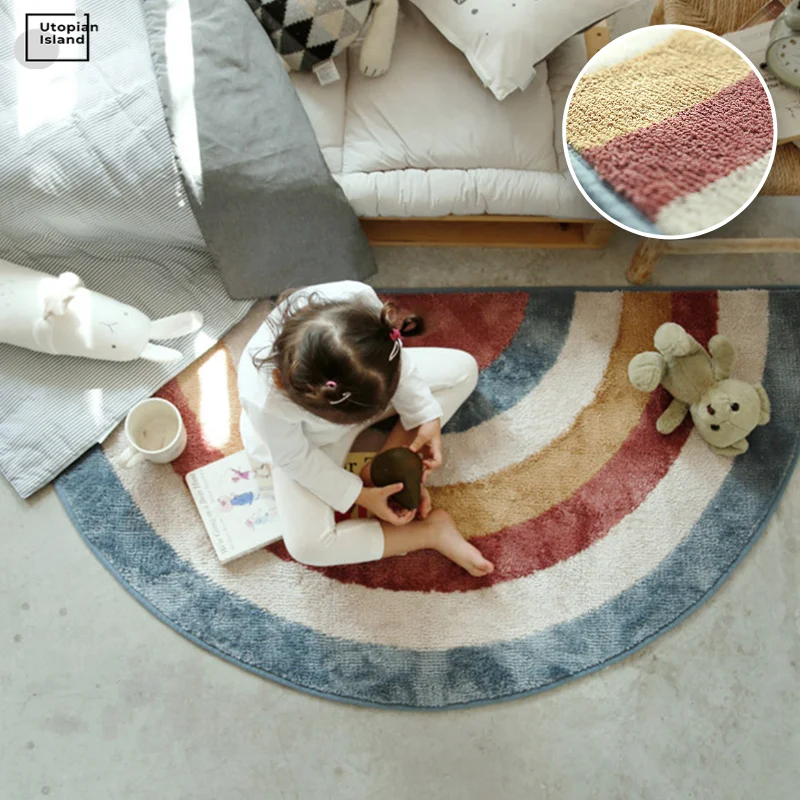 Kids Carpet For Living Room Modern Rainbow Fluffy Baby Semicircle Plush Rugs Entrance Door Furry Mat Bath Children | Дом и сад