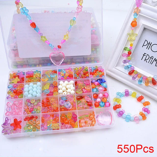 500 шт DIY бусины игрушки для детей ручной работы Обучающие с коробкой для хранения браслетов игрушки для изготовления ювелирных изделий креативные ювелирные изделия для девочек подарок - Цвет: D-550PCS