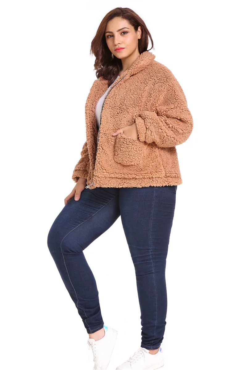 Women Thick Warm Faux Fur Coats New Fake Fleece Fluffy Jackets Solid Pockets Female Autumn Winter Plus Size Fur Outwear