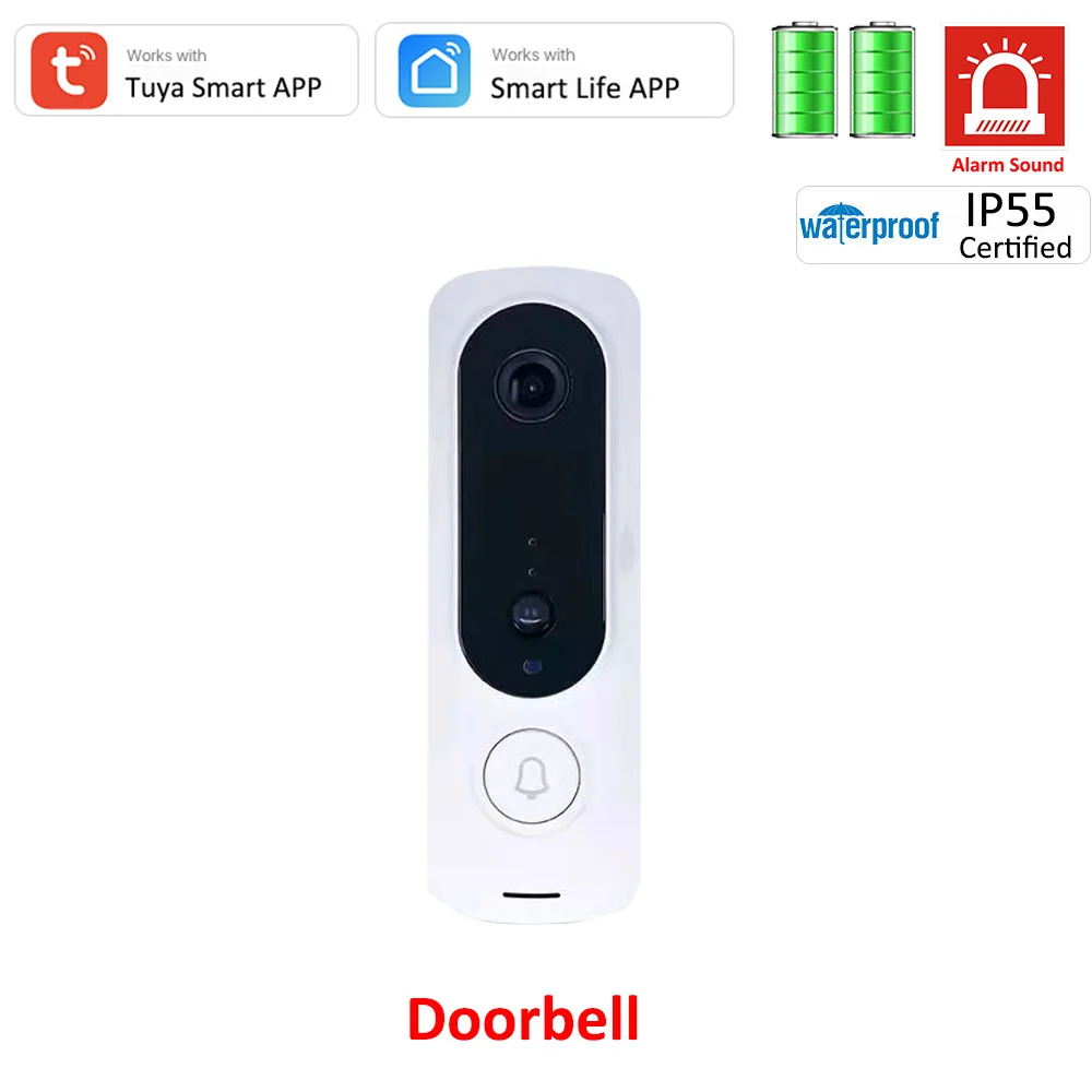 intercom audio Tuya Smart WiFi Video Doorbell Outdoor IP55  Audio 135° View Angle Rechargeable Replaceable Battery Door Bell Buzzer Siren Sound intercom with camera Door Intercom Systems
