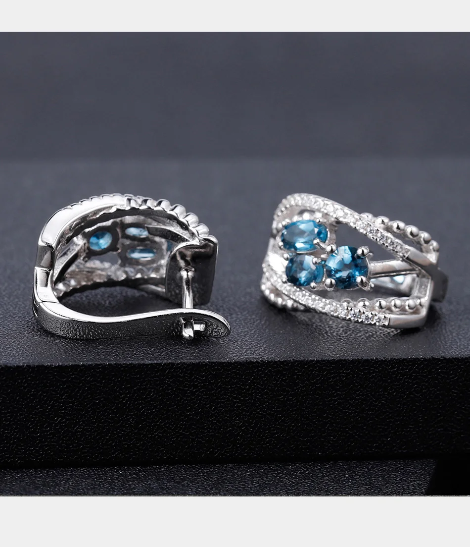 Балетные серьги GEM'S, 1.6Ct, натуральный Лондон, голубой топаз, драгоценный камень, клипсы, 925 пробы, серебро, модные серьги для женщин, хорошее ювелирное изделие