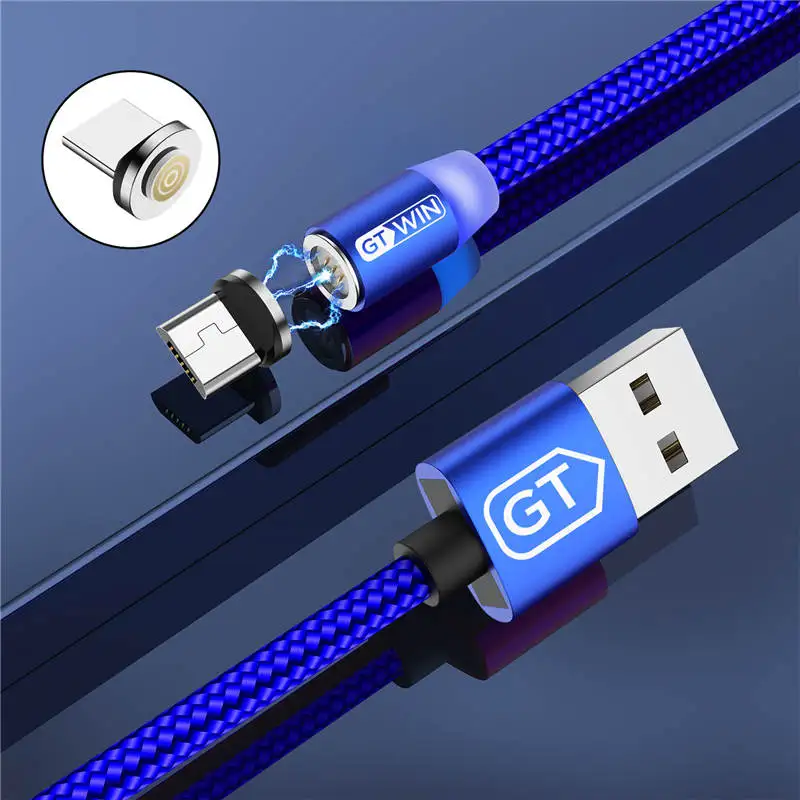 GTWIN 3A Магнитный usb type-C кабель для huawei samsung зарядный Магнитный кабель Micro USB шнур для мобильного телефона провод для iPhone - Цвет: Blue Micro Cable