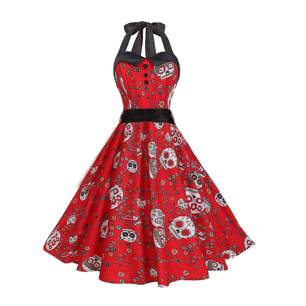 Retro Vintage Holiday Party Gothic Dress 50s The Nightmare Before Christma Skull Jake 3D Print Sleeveless Skater Pleated Dresses