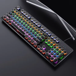 Retro Punk Mechanical Keyboard with RGB Backlit Keys - Stylish USB Wired Gaming Accessory - Brown Switch (Black)