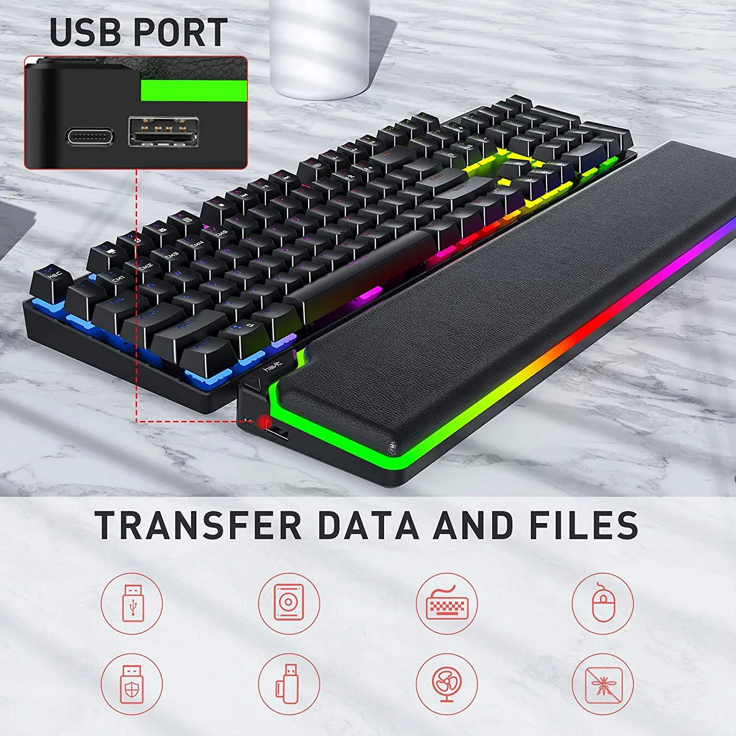 Havit clavier repose-poignet RGB repose-paume Support ergonomique mousse à  mémoire de forme pour la frappe ordinateur de jeu bureau ordinateur