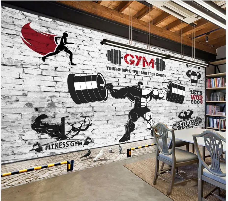 Custom photo wallpapers 3d Gym mural Nostalgic retro sports gym club weightlifting background decorative wall papers home decor |