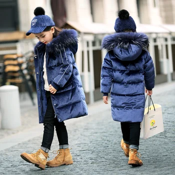 

2020 -30 Degree Russian Winter Down Jacket For Girl Suede Thick Warm Girls Winter Coat 5-14 Years Teenage Girl Parka