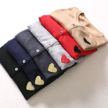 Длинный рукав шерсть CDG Love Heart персиковый женский свитер кардиган вязаный вышитый Повседневный игровой свитер для осени и зимы с глазами