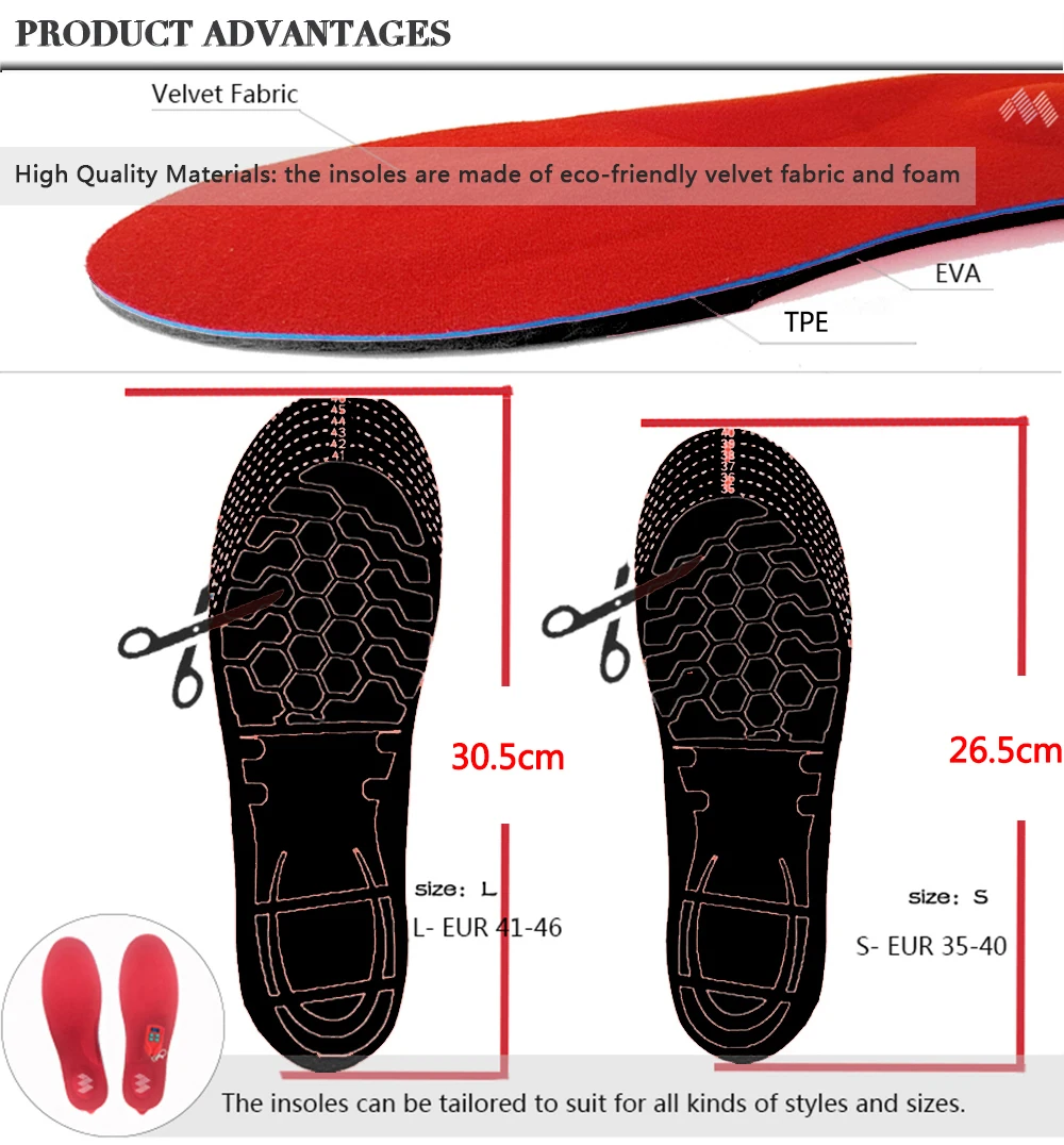 Аккумуляторные стельки с электрическим подогревом, 3D ортопедические стельки, Нескользящие амортизационные стельки с подогревом, зимняя теплая колодка для обуви