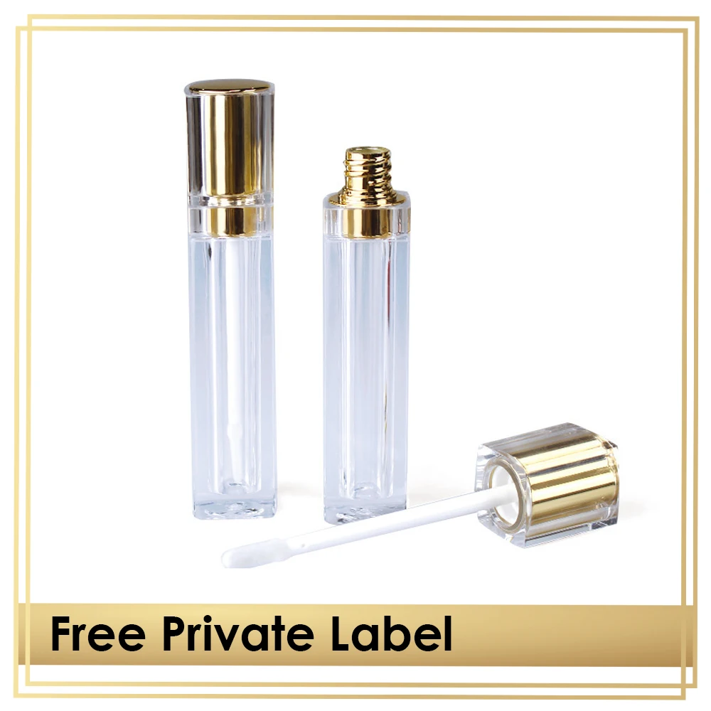 Wholesale Custom Packaging Lip Gloss Tube Square Silver 8ml Clear