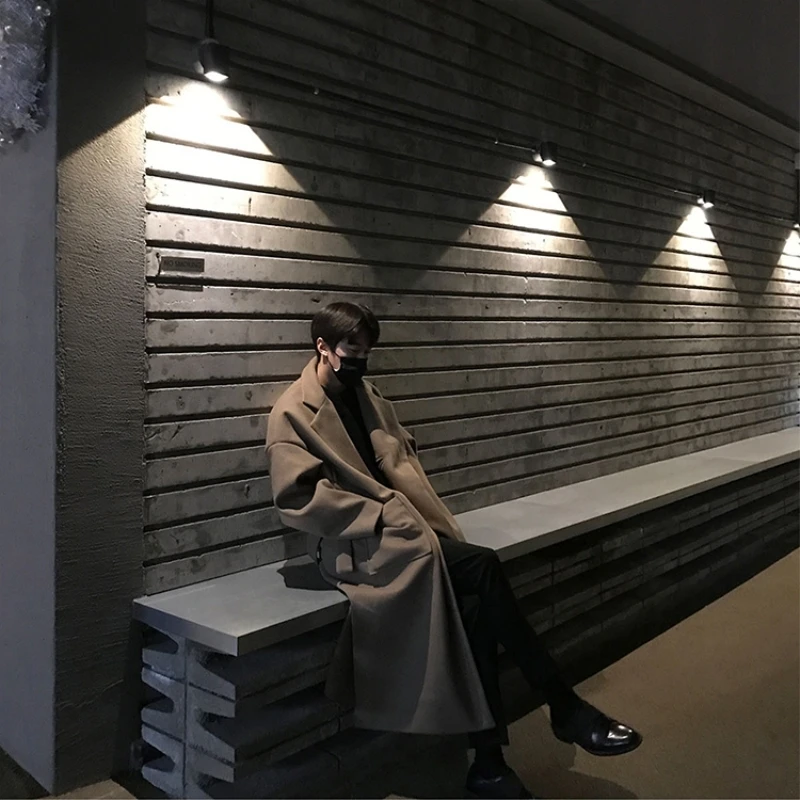 

Winter Men's Woolen Blends Snow Jacket Loose Windbreaker Cashmere Long Heavy Wool Trench Coat Parkas Cotton-padded Clothes M-XL