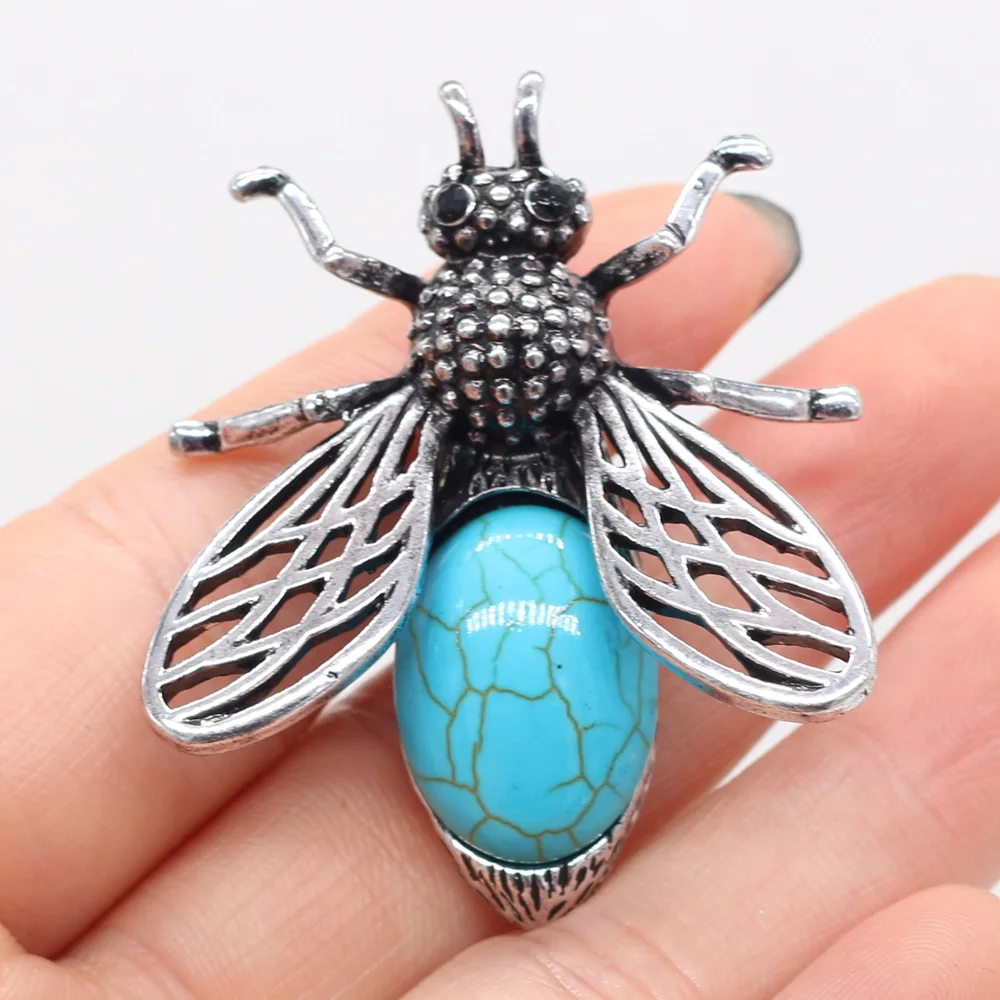 Natural Stone Brooches Insect Bee Shape Rose Quartzs Pin Pendants