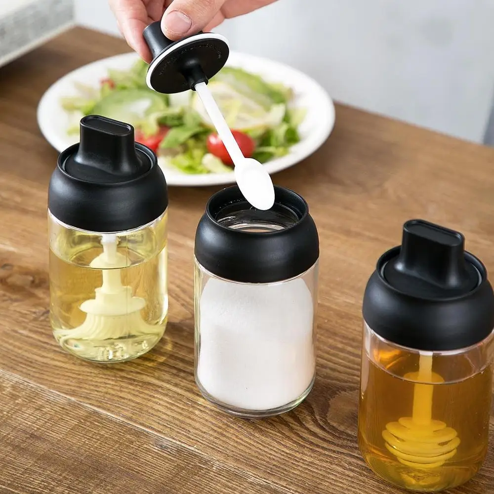 

Glass Spice Jars Creative Seasoning Container with Brush Salt Shaker Honey Oil Bottle Kitchen Supplies Flavouring Box Sause Can