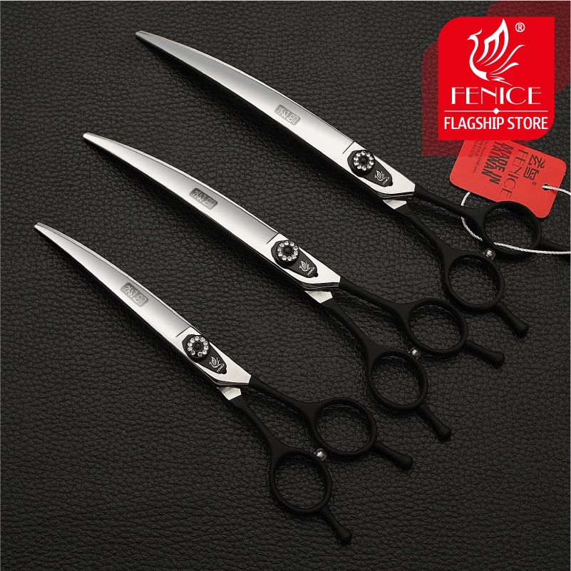 Fenice 7.0 7.5 8.0 inch Professional pet scissors for Dog Grooming Black Curved right left hand shears Free shipping