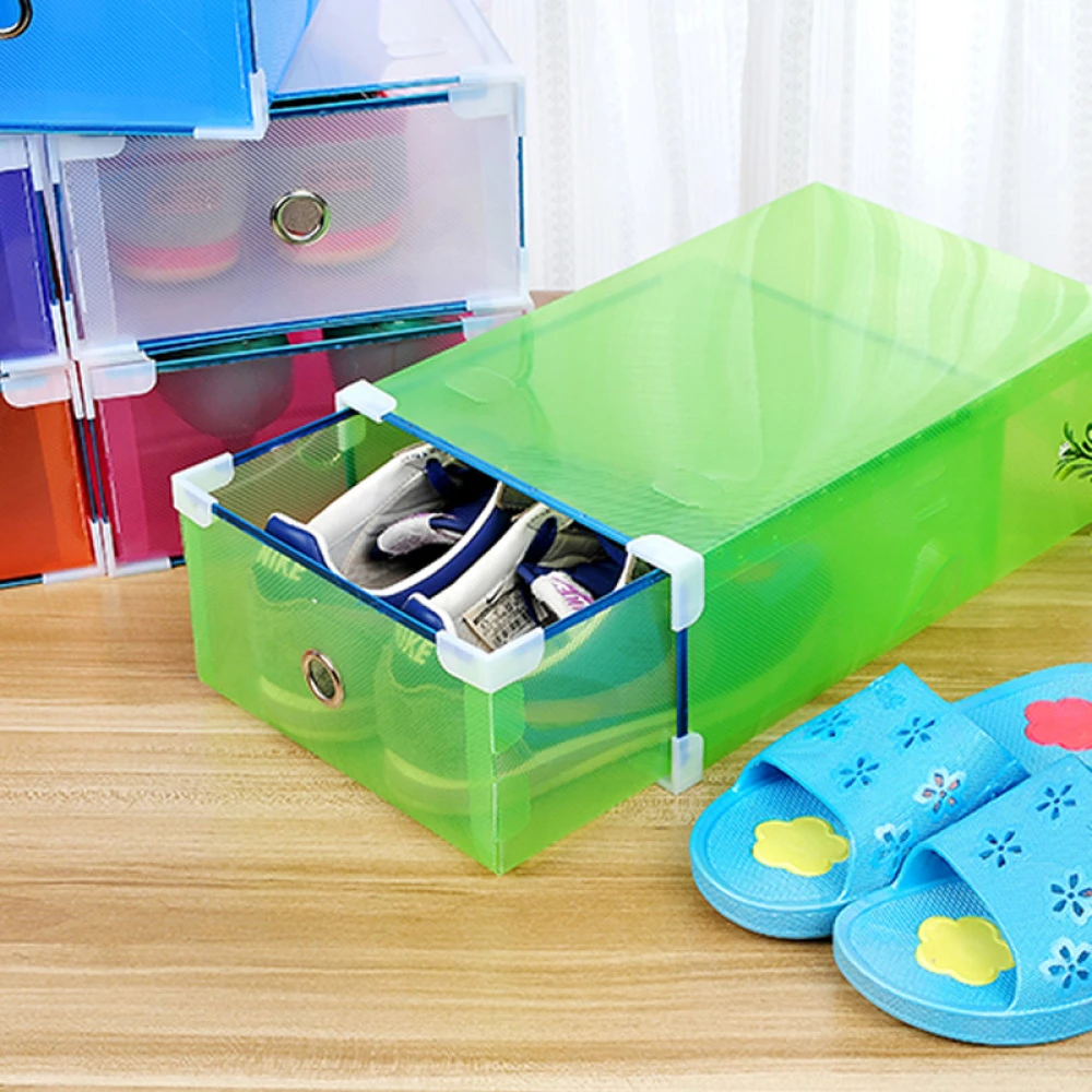 Cajas de almacenamiento apilables para zapatos, organizador de plástico transparente con bordes de cajón grueso zapatos, 6 unids/set por juego|Cajas y de almacenamiento| - AliExpress